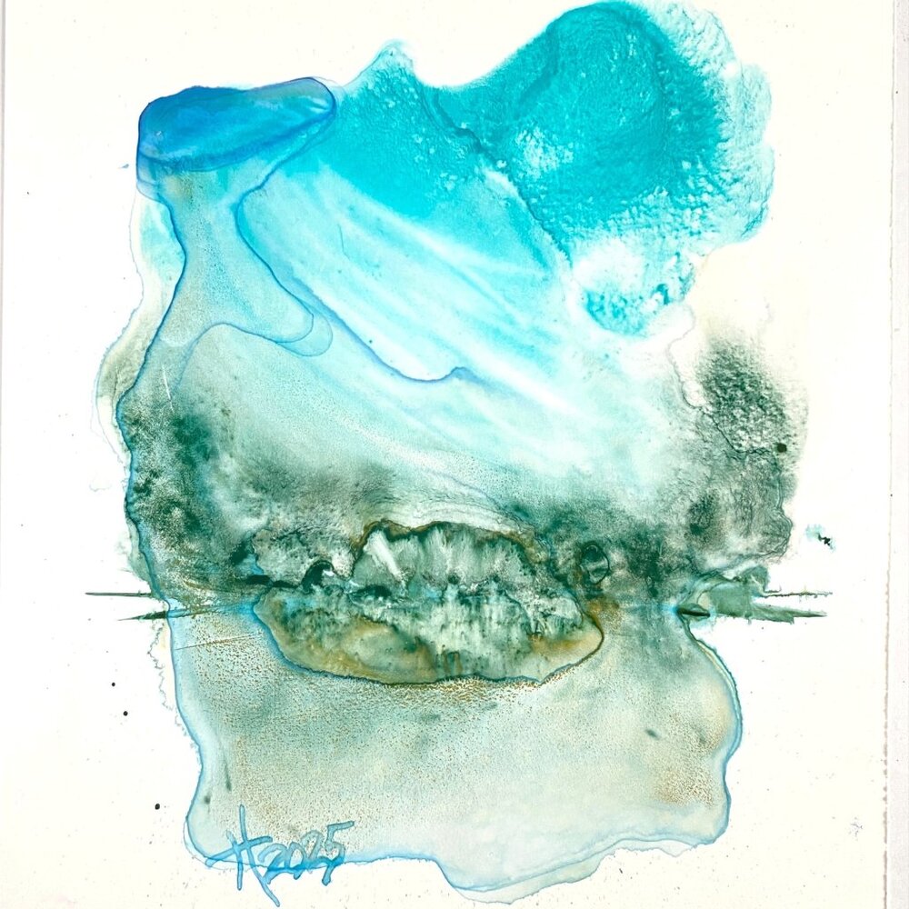 Art Original Island Serene Watercolor Painting 8x10in Matted Frame Ready